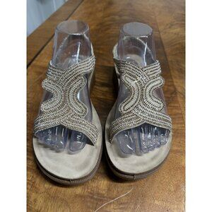 New Annie Comfort Women’s 8 Gold Rhinestones Slip On Comfort Sandals Strappy